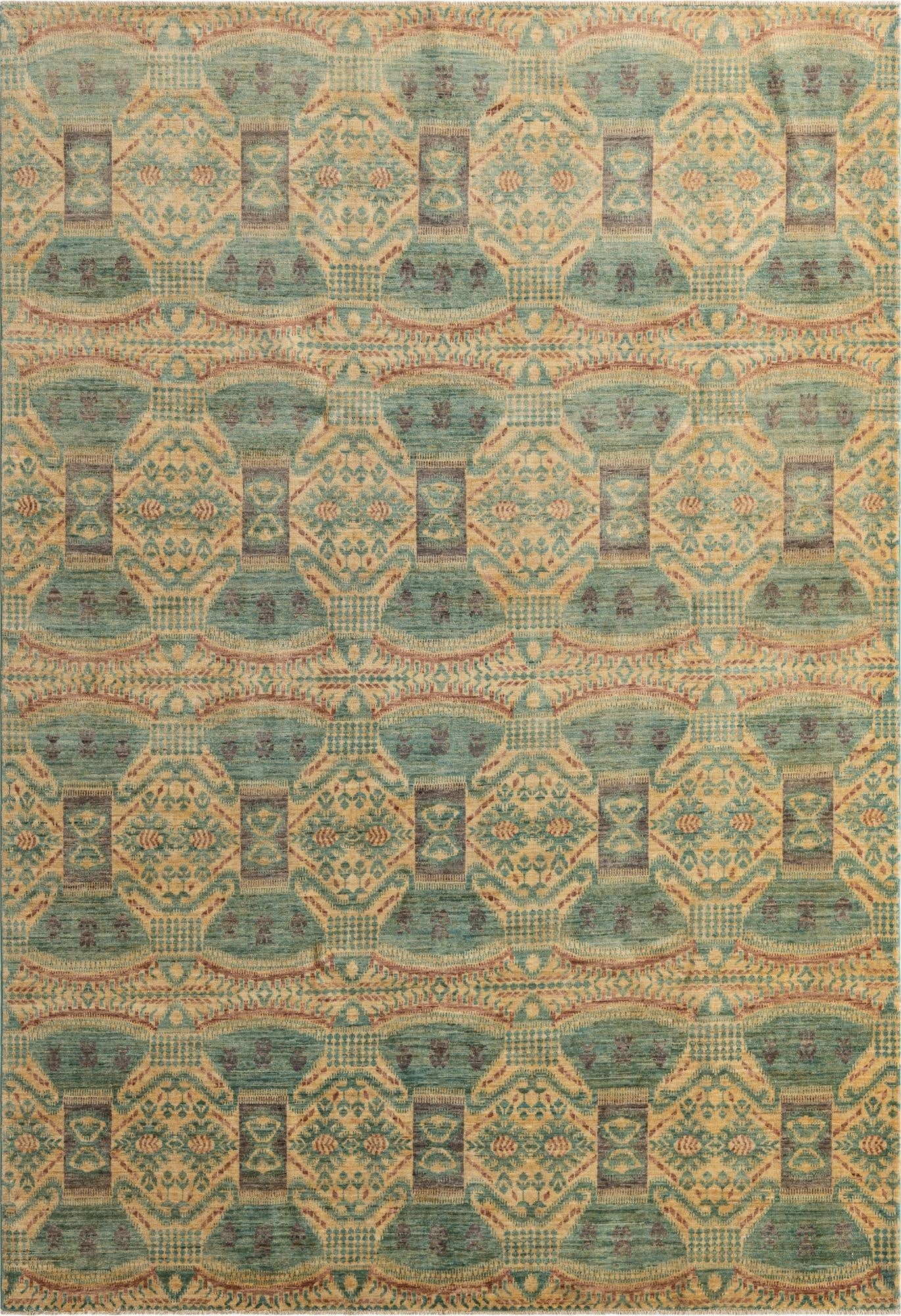  6' 10 x 9' 7  Hand Knotted Ikat Oriental Rug