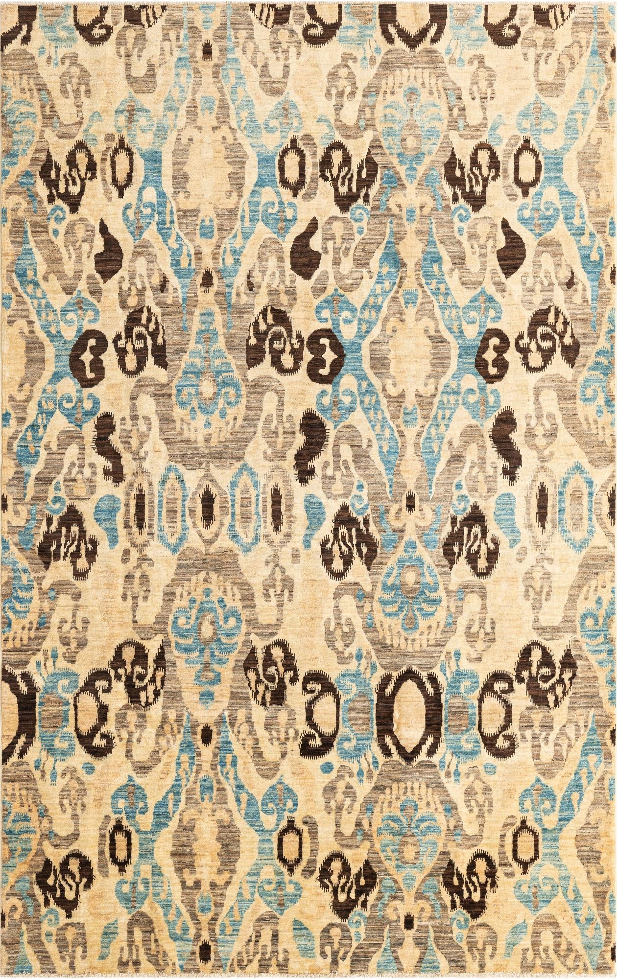  6' 8 x 9' 3  Hand Knotted Ikat Oriental Rug