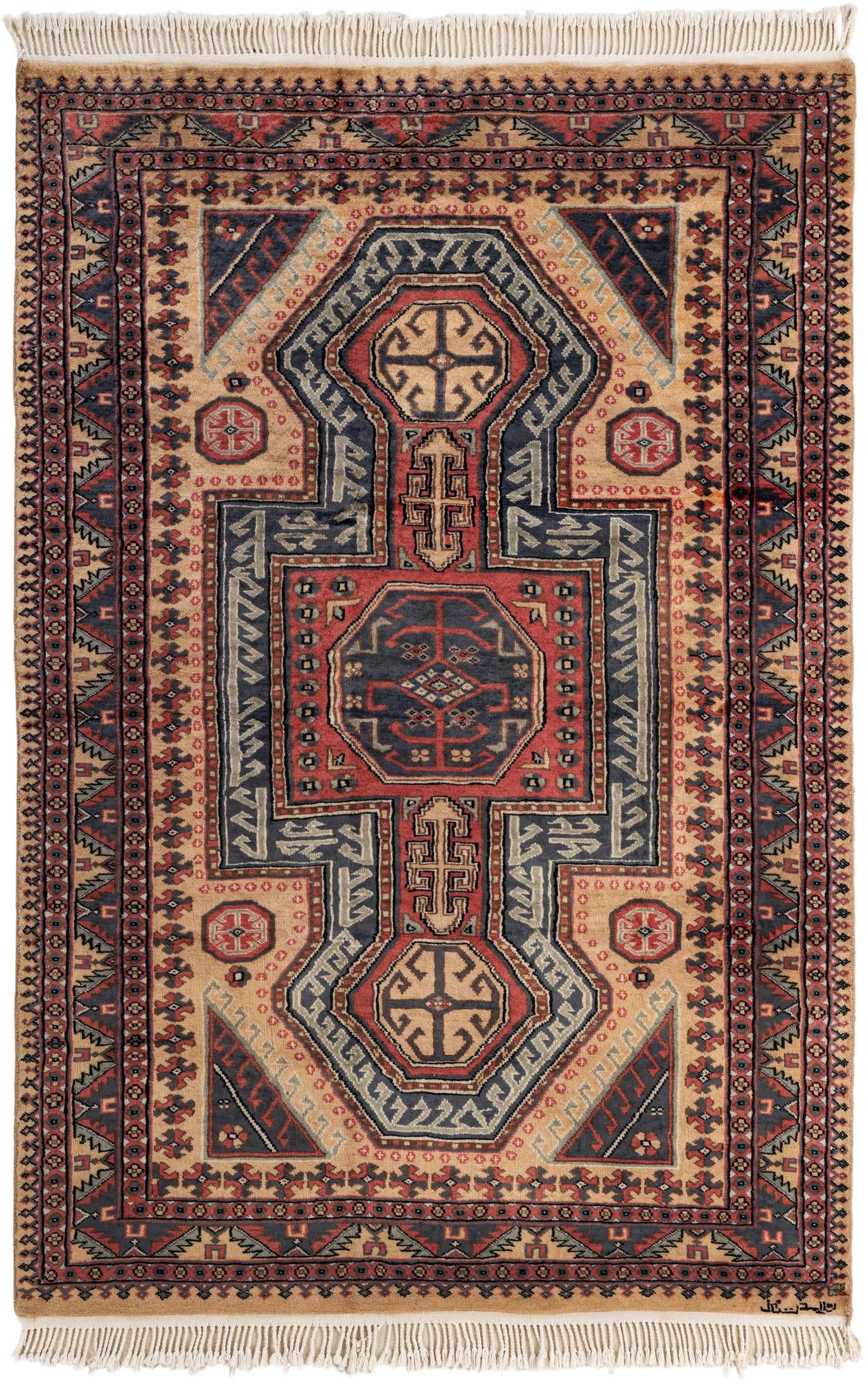  4' 2 x 6' 2  Hand Knotted Kazak Oriental Wool Rug