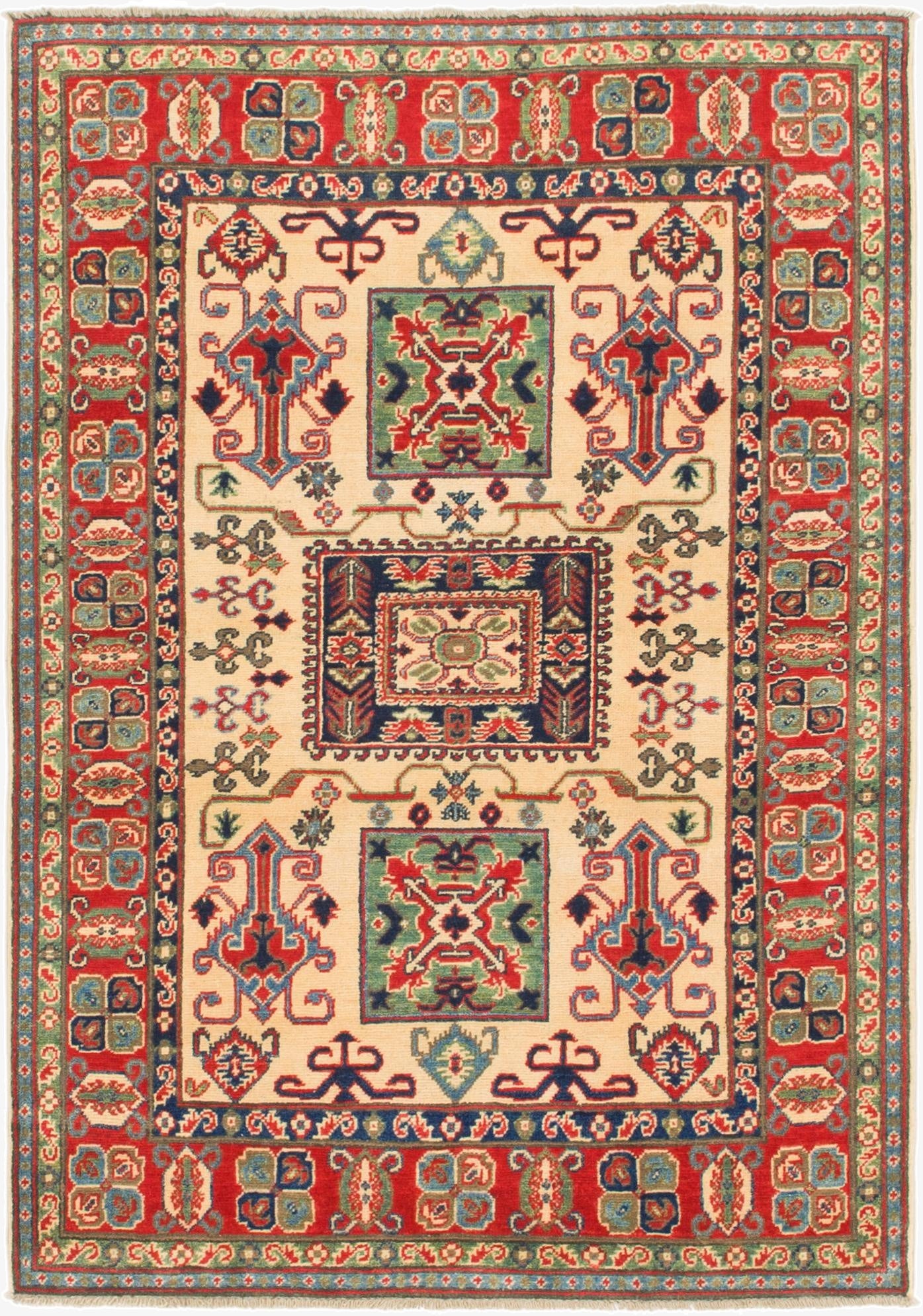  4' x 5' 8  Hand Knotted Kazak Rug
