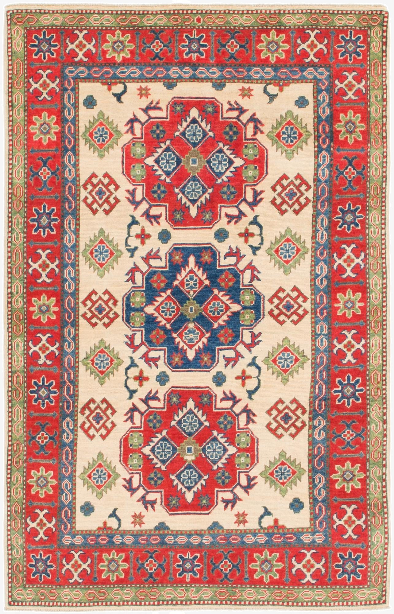  4' x 6' 4  Hand Knotted Kazak Rug