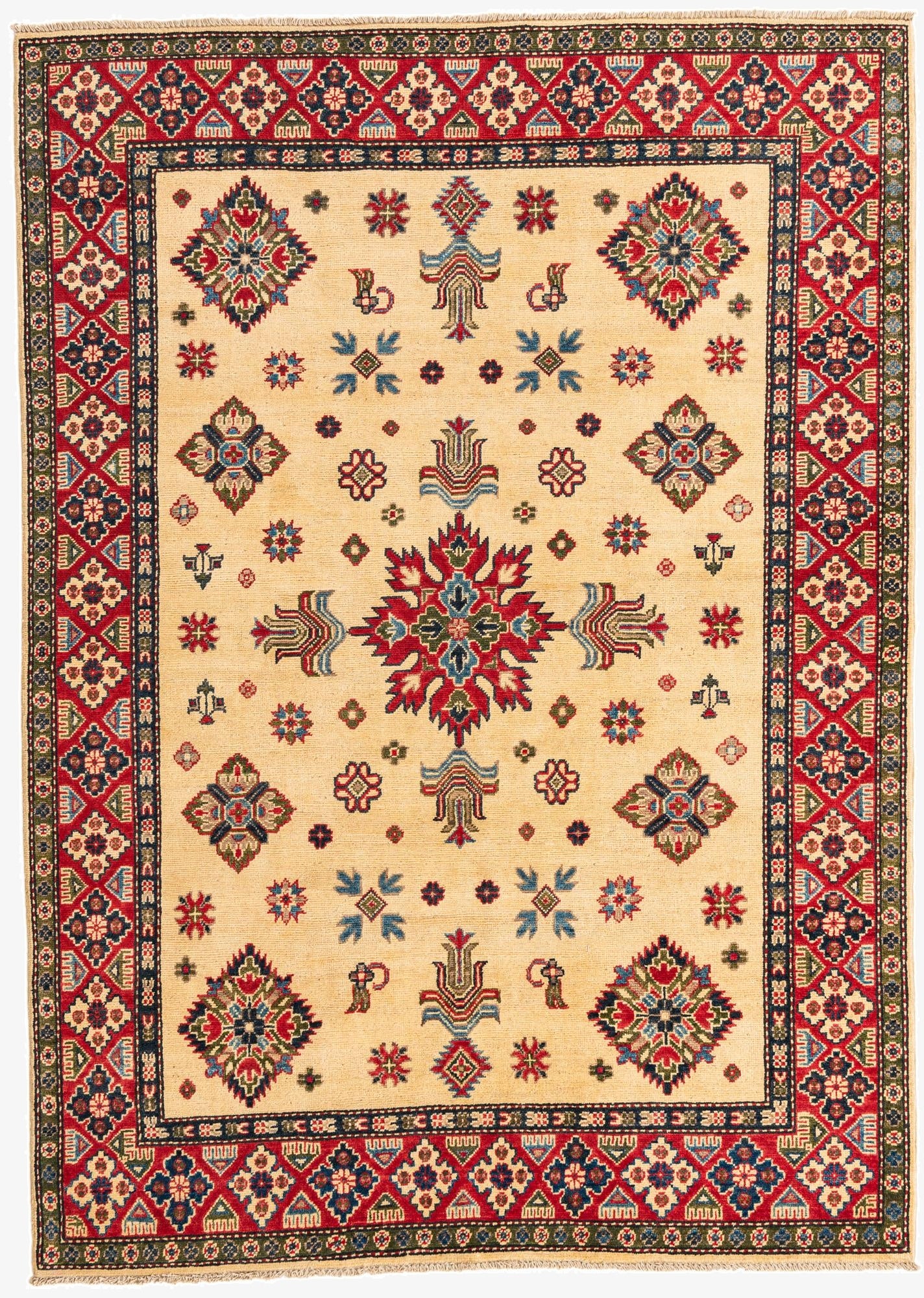  5' 1 x 7' 2  Hand Knotted Kazak Rug
