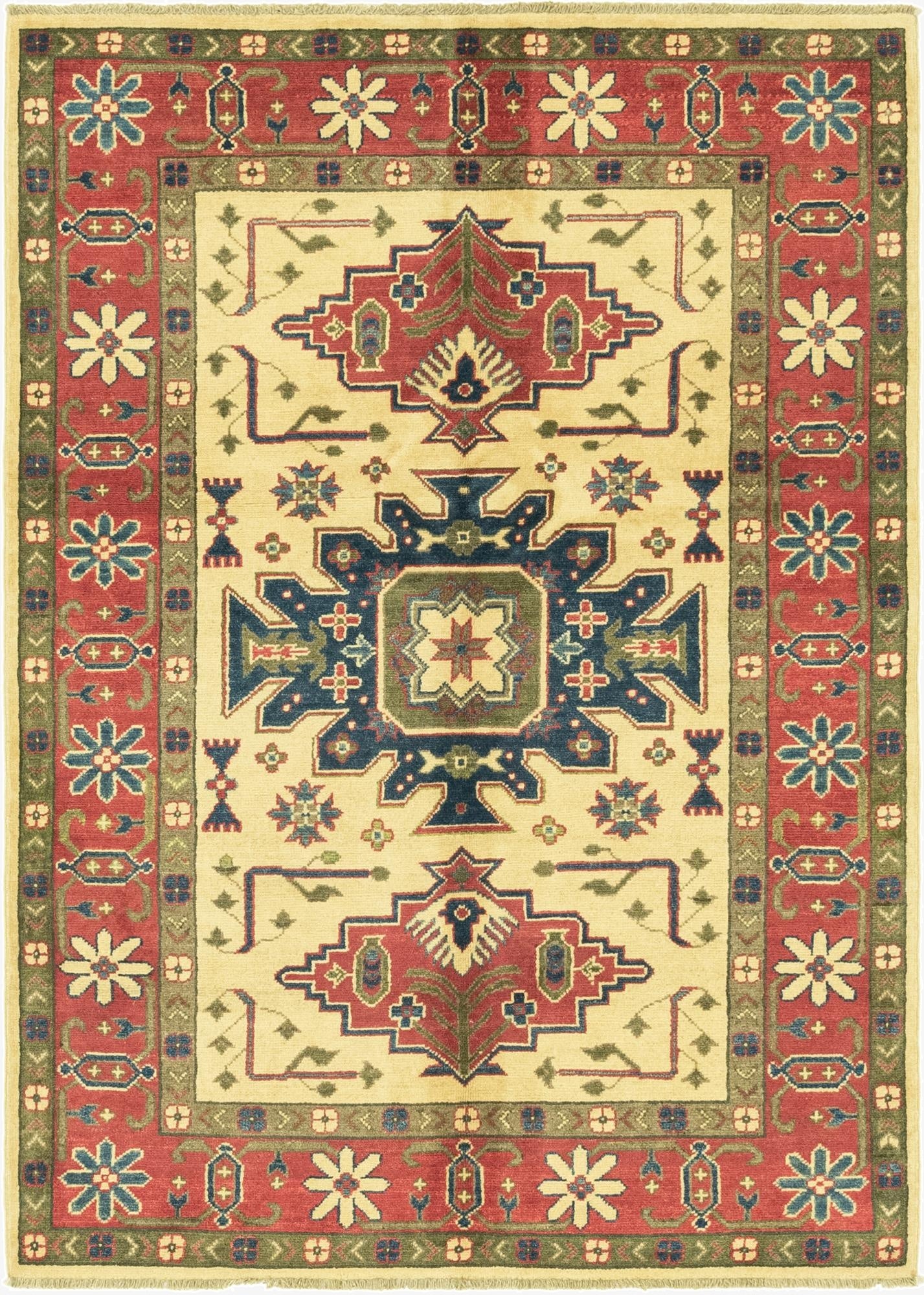  4' 3 x 6'  Hand Knotted Kazak Rug
