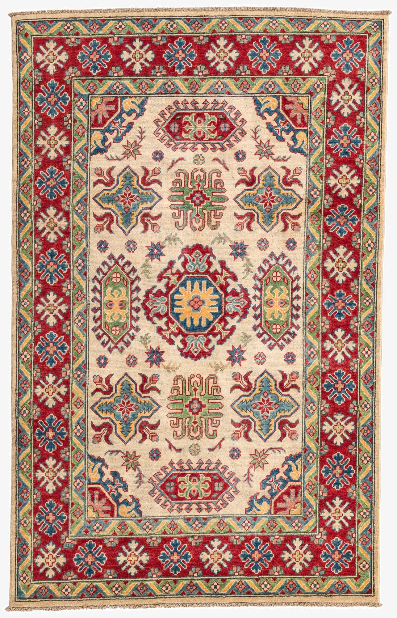  4' x 6' 3  Hand Knotted Kazak Rug