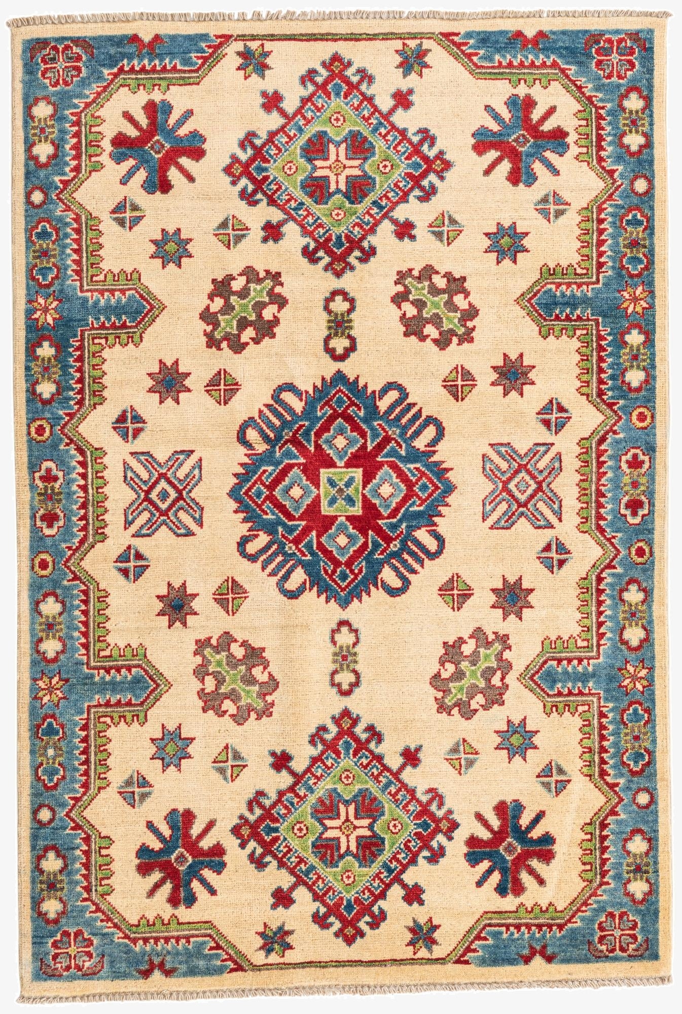  3' 4 x 5' 2  Hand Knotted Kazak Rug