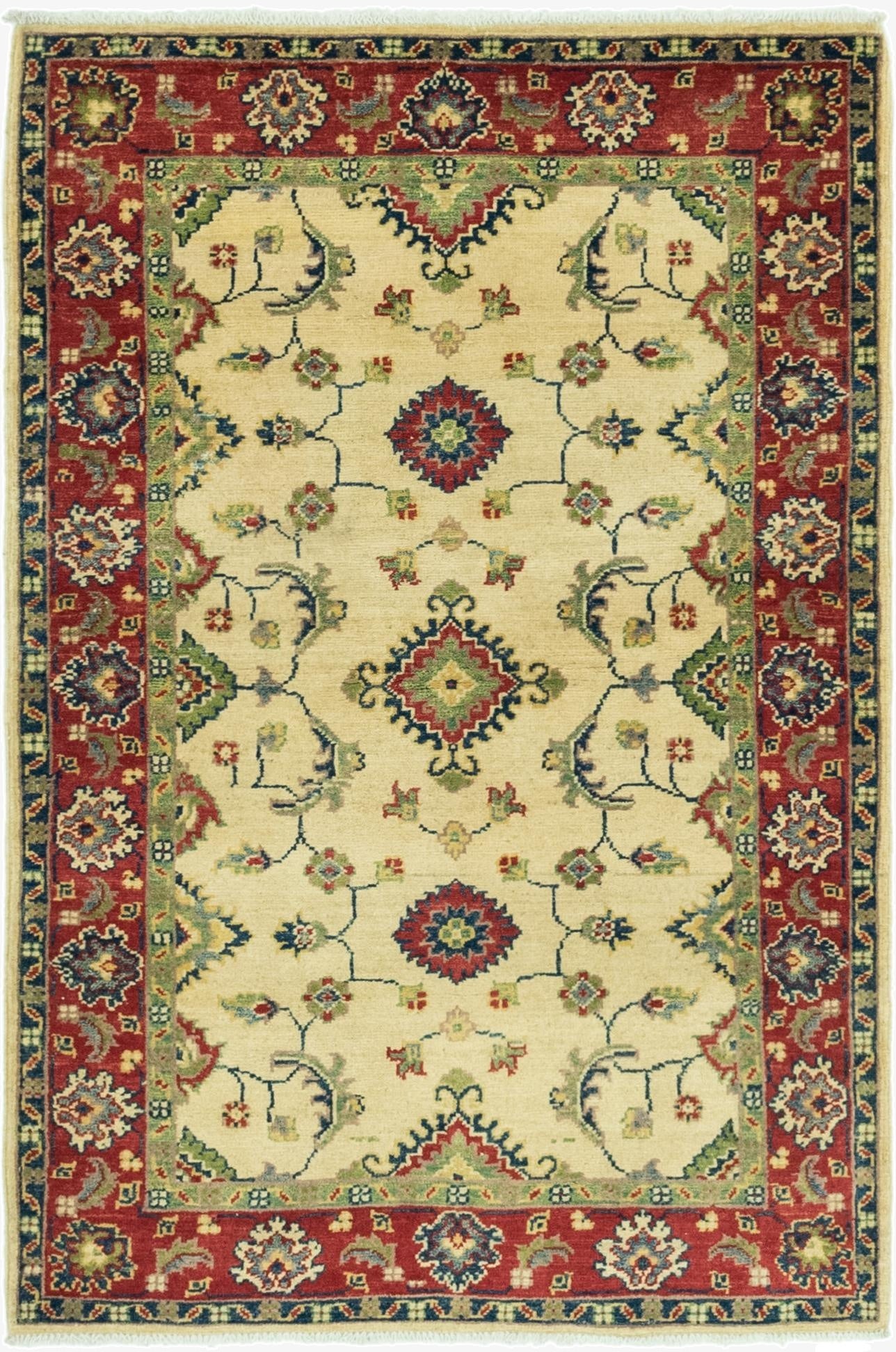  3' 4 x 5' 2  Hand Knotted Kazak Rug