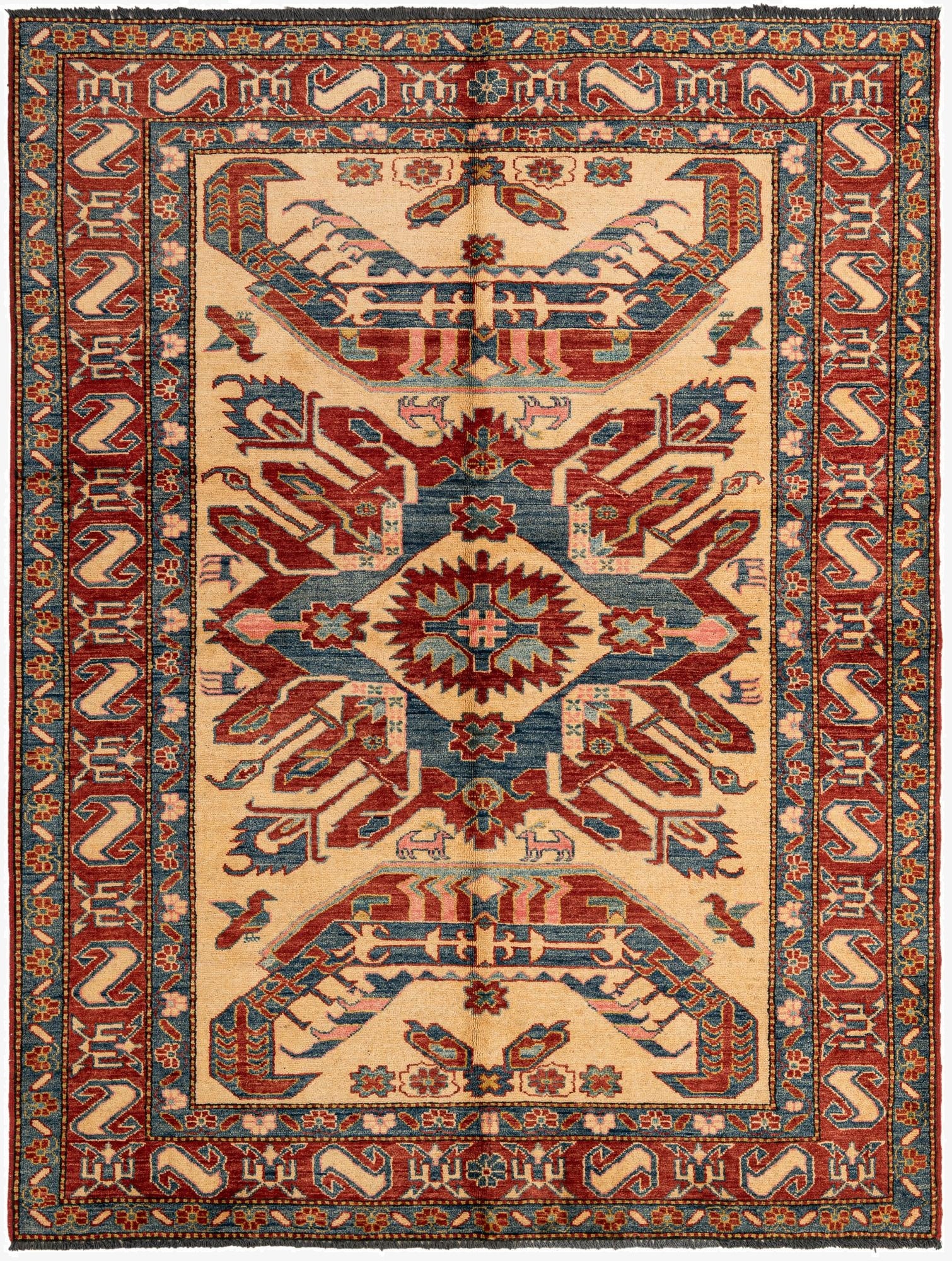  4' 11 x 6' 5  Hand Knotted Kazak Wool Rug