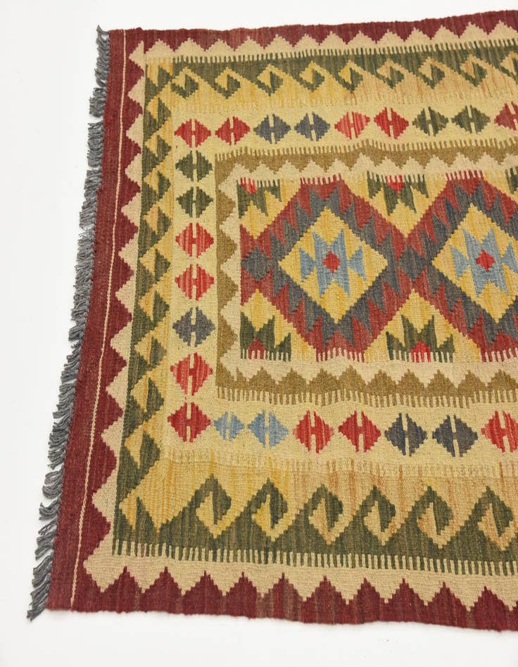 Detail image of  3' 4 x 6' 4  Hand Woven Kilim Maymana Wool Rug