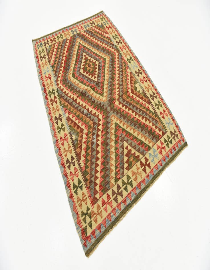 Detail image of  4' 1 x 5' 10  Hand Woven Kilim Maymana Wool Rug