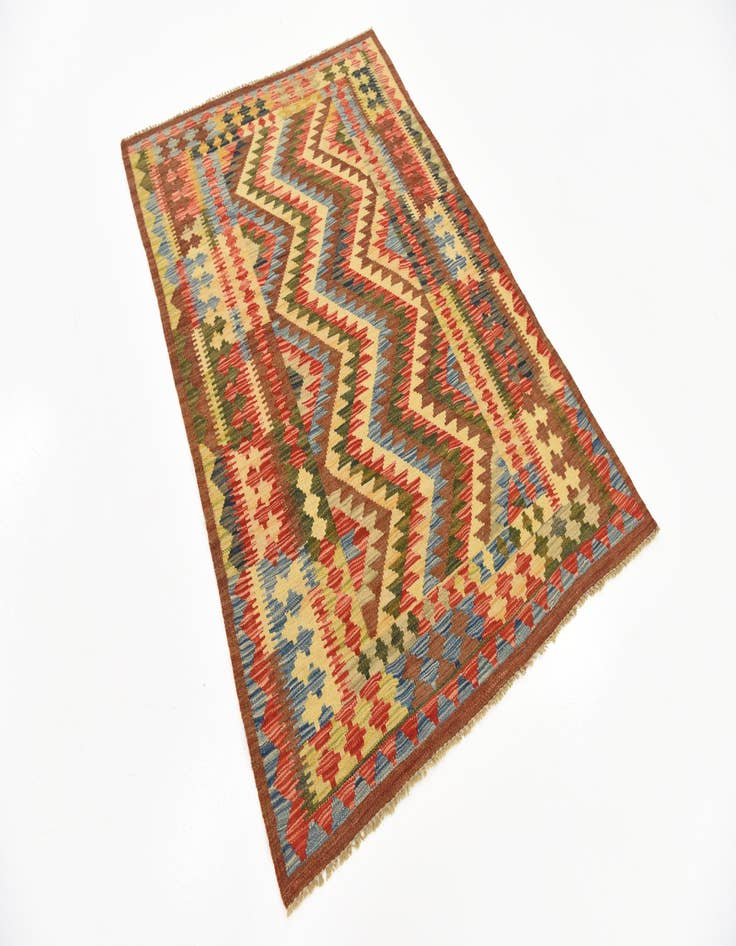Detail image of  3' 6 x 5' 2  Hand Woven Kilim Maymana Wool Rug