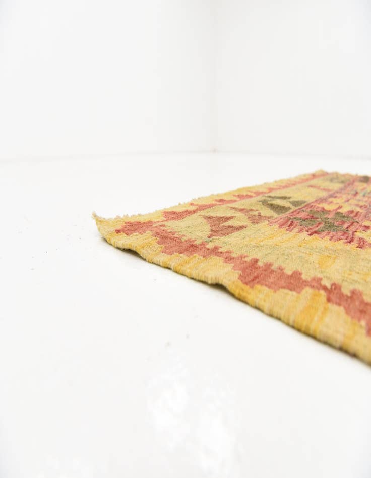 Detail image of  3' 4 x 4' 11  Hand Woven Kilim Maymana Wool Rug