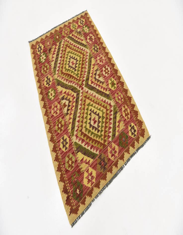 Detail image of  3' 4 x 4' 10  Hand Woven Kilim Maymana Wool Rug