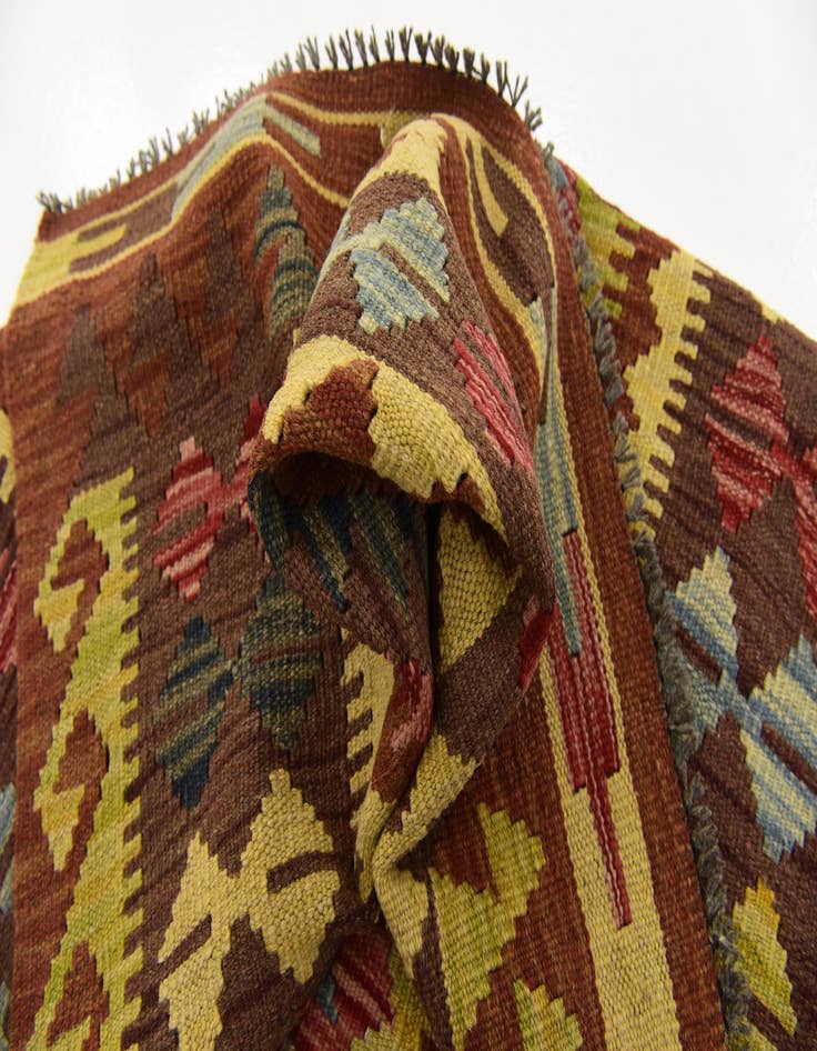 Detail image of  3' 7 x 4' 9  Hand Woven Kilim Maymana Wool Rug