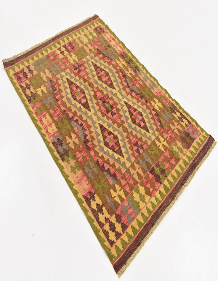 Detail image of  3' 5 x 4' 9  Hand Woven Kilim Maymana Wool Rug