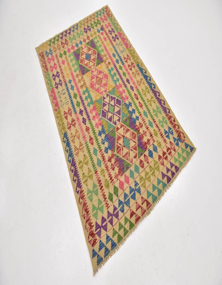 Detail image of  3' 10 x 6'  Hand Woven Kilim Maymana Wool Rug