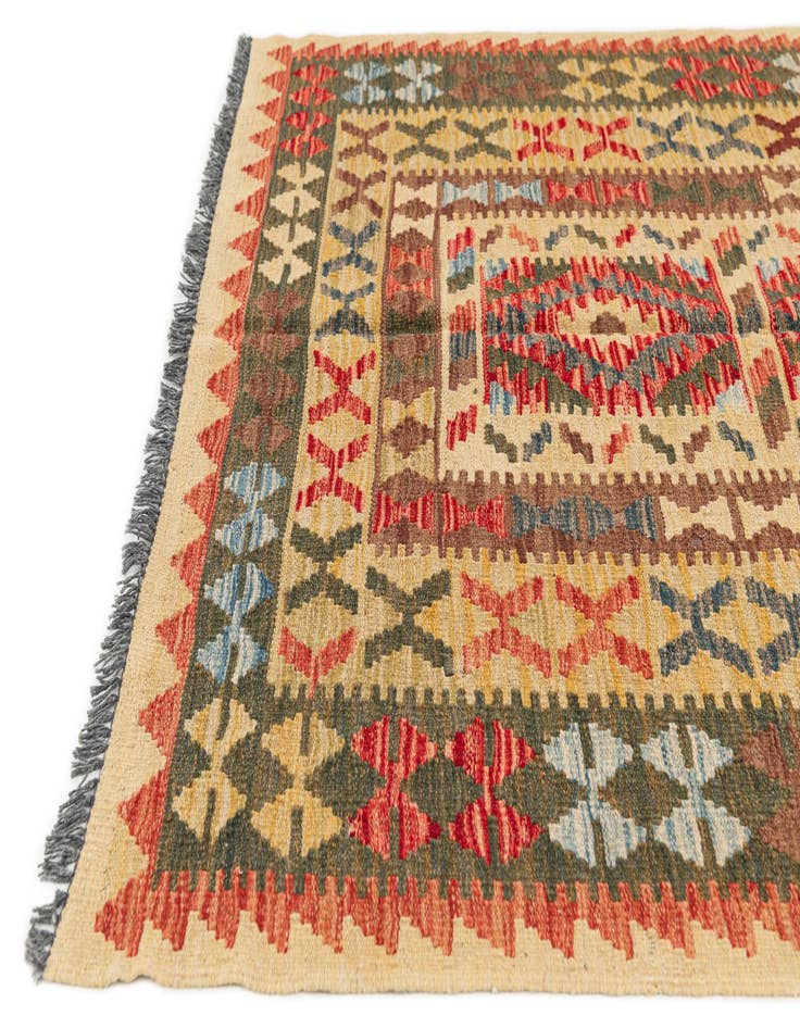 Detail image of  4' 6 x 6' 5  Hand Woven Kilim Maymana Wool Rug