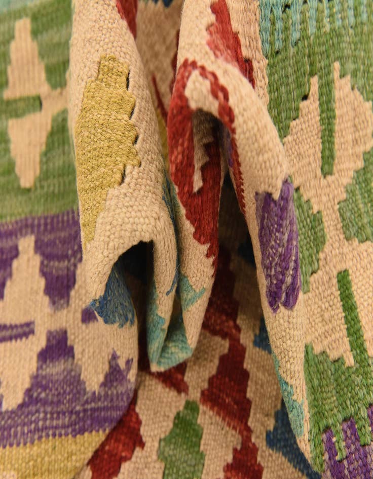 Detail image of  3' 11 x 5' 10  Hand Woven Kilim Maymana Wool Rug