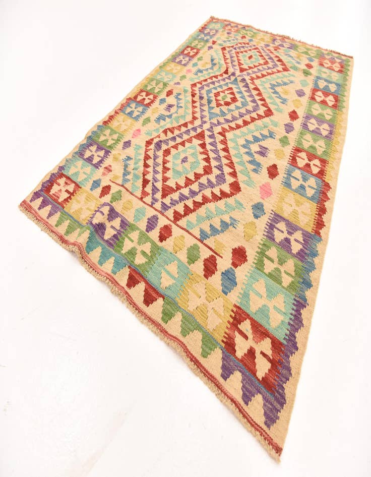 Detail image of  3' 11 x 5' 10  Hand Woven Kilim Maymana Wool Rug