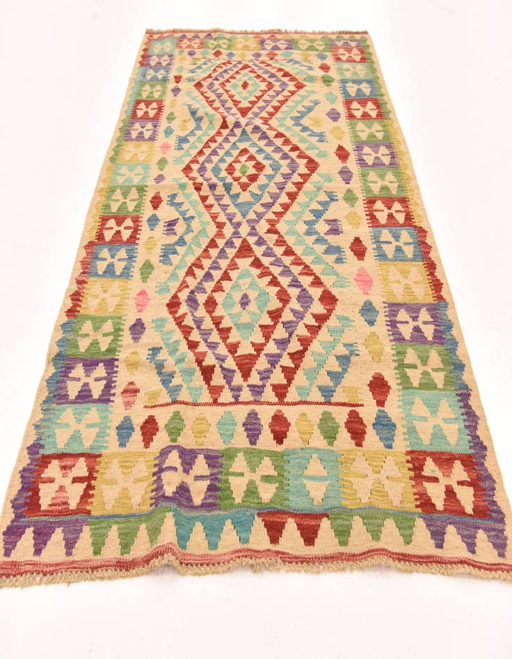 Detail image of  3' 11 x 5' 10  Hand Woven Kilim Maymana Wool Rug