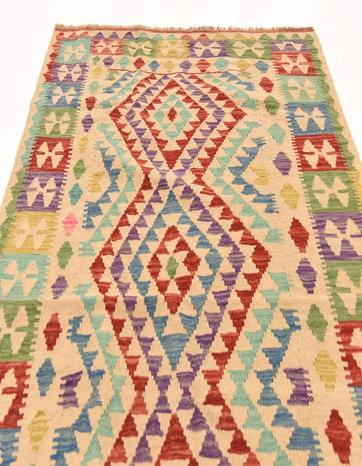 Detail image of  3' 11 x 5' 10  Hand Woven Kilim Maymana Wool Rug