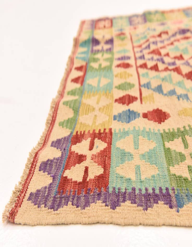Detail image of  3' 11 x 5' 10  Hand Woven Kilim Maymana Wool Rug