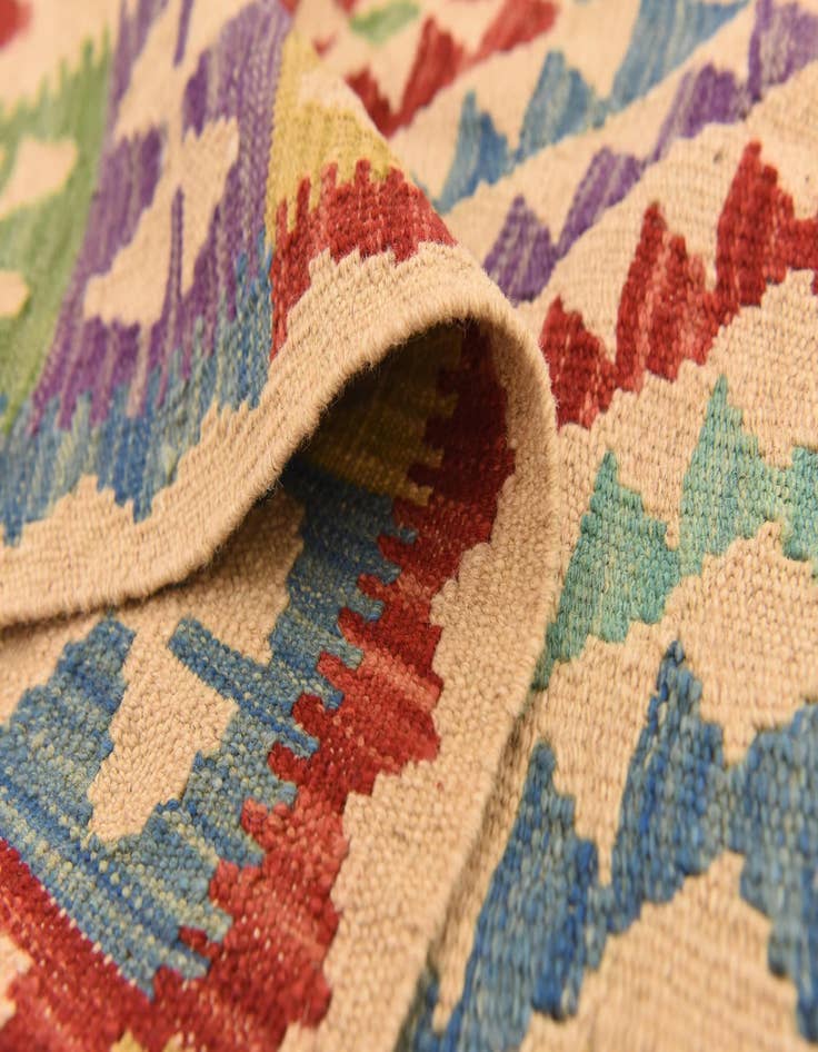 Detail image of  3' 11 x 5' 10  Hand Woven Kilim Maymana Wool Rug