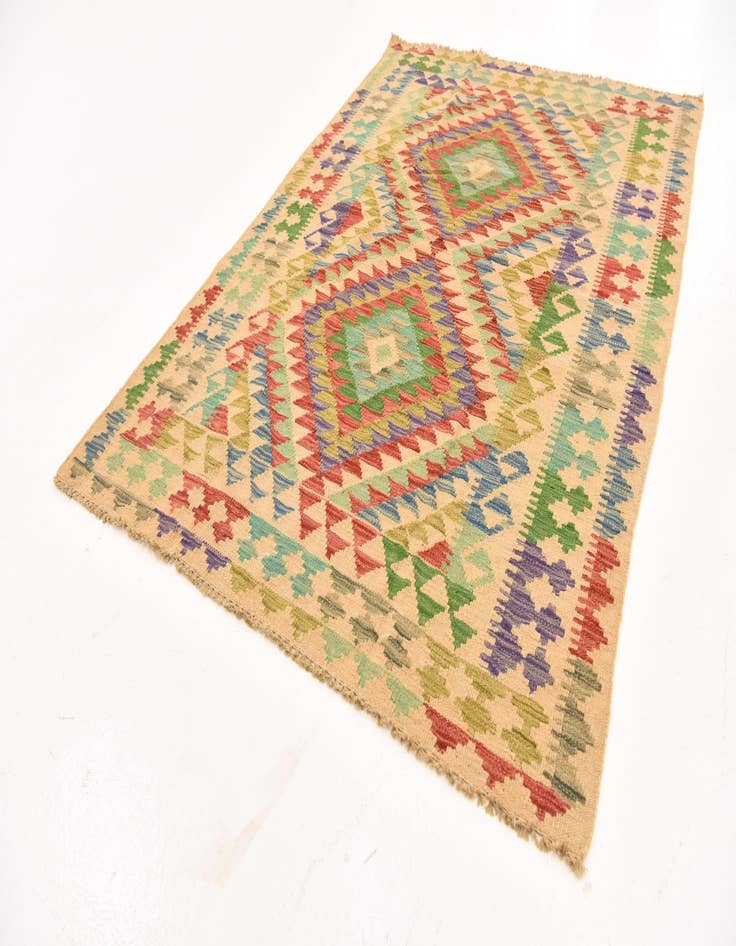 Detail image of  4' x 5' 8  Hand Woven Kilim Maymana Wool Rug