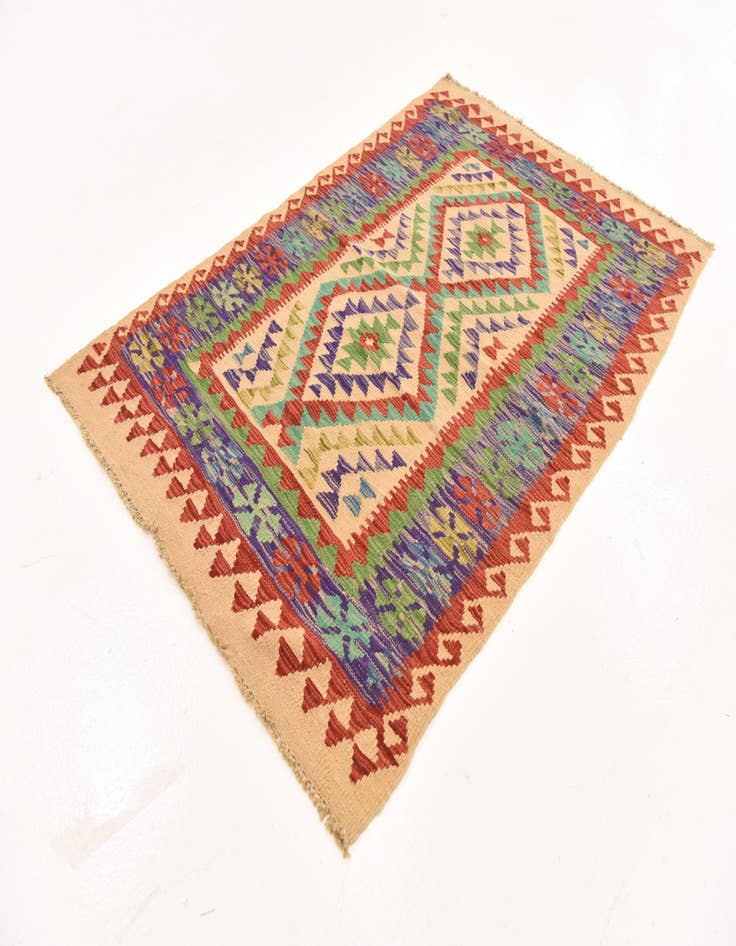Detail image of  3' 4 x 4' 11  Hand Woven Kilim Maymana Wool Rug