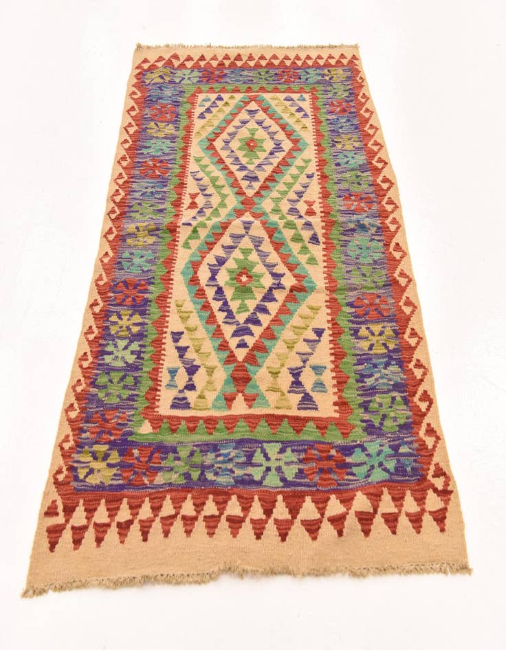 Detail image of  3' 4 x 4' 11  Hand Woven Kilim Maymana Wool Rug