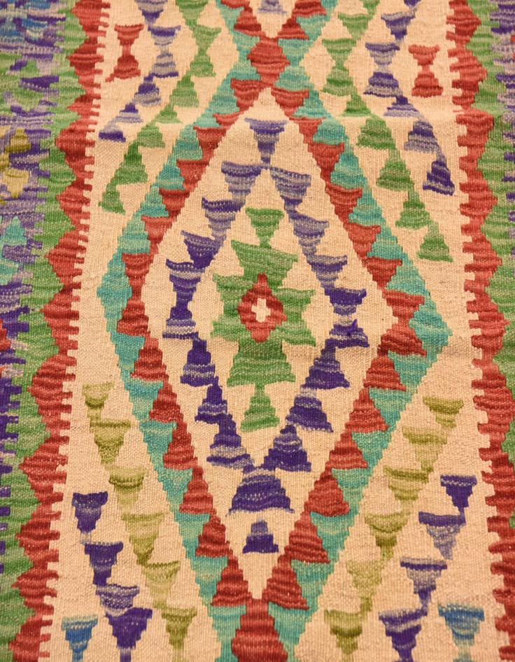 Detail image of  3' 4 x 4' 11  Hand Woven Kilim Maymana Wool Rug