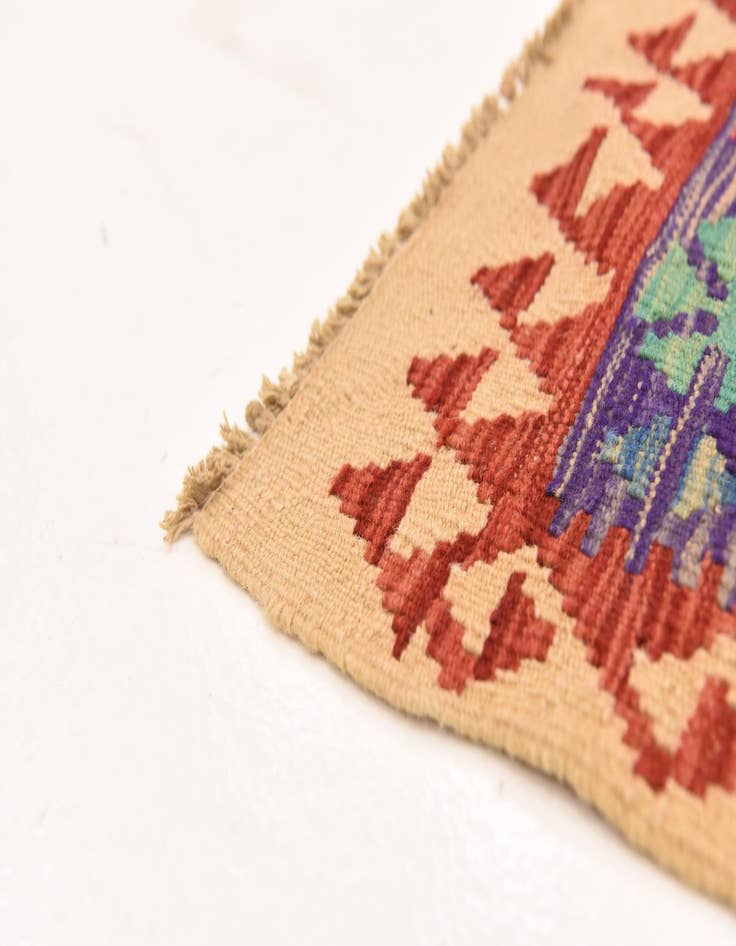 Detail image of  3' 4 x 4' 11  Hand Woven Kilim Maymana Wool Rug