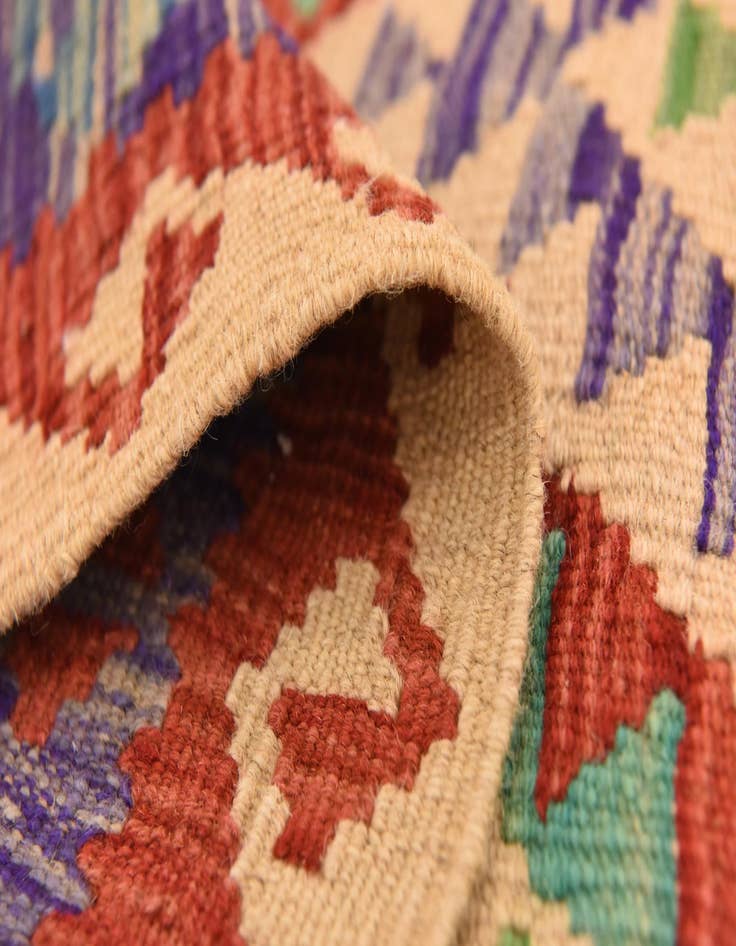 Detail image of  3' 4 x 4' 11  Hand Woven Kilim Maymana Wool Rug