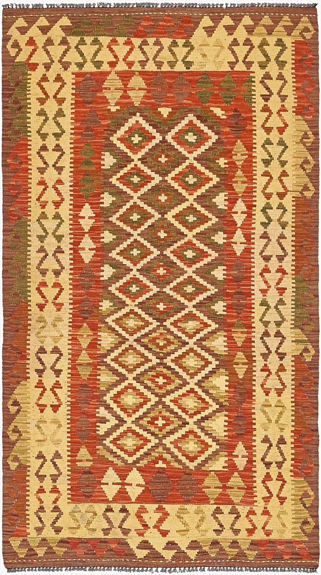  3' 4 x 6'  Hand Woven Kilim Maymana Wool Rug