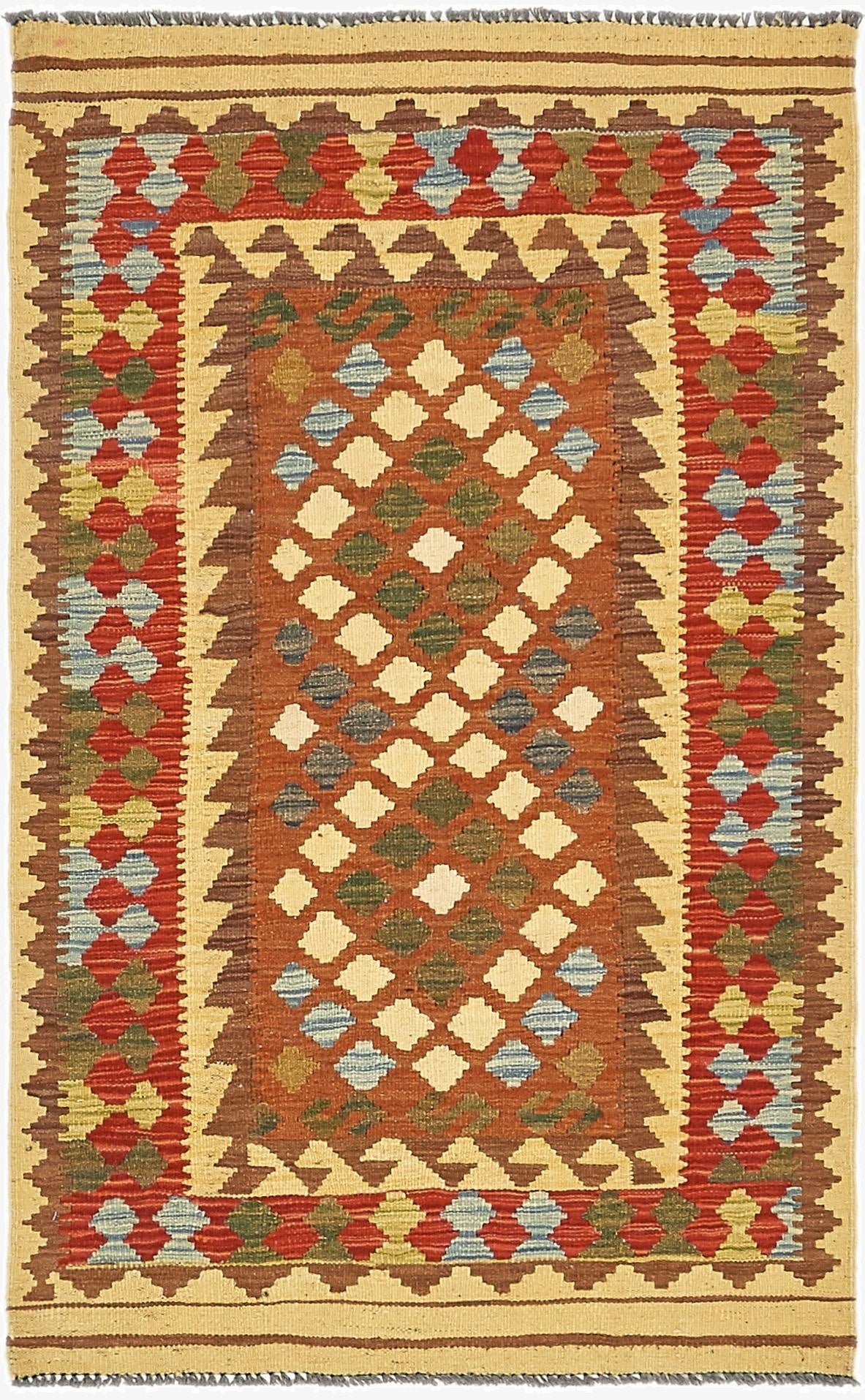  3' 3 x 5' 2  Hand Woven Kilim Maymana Wool Rug