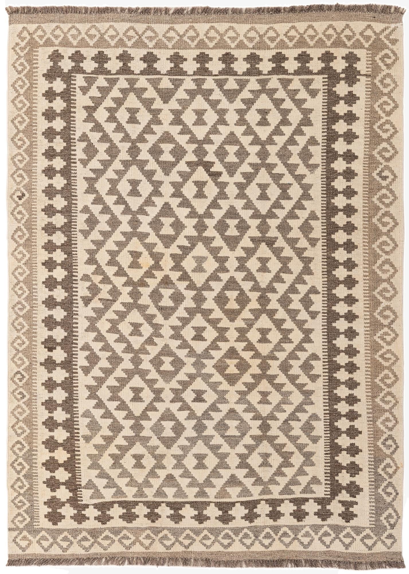  4' 1 x 5' 10  Hand Woven Kilim Maymana Wool Rug