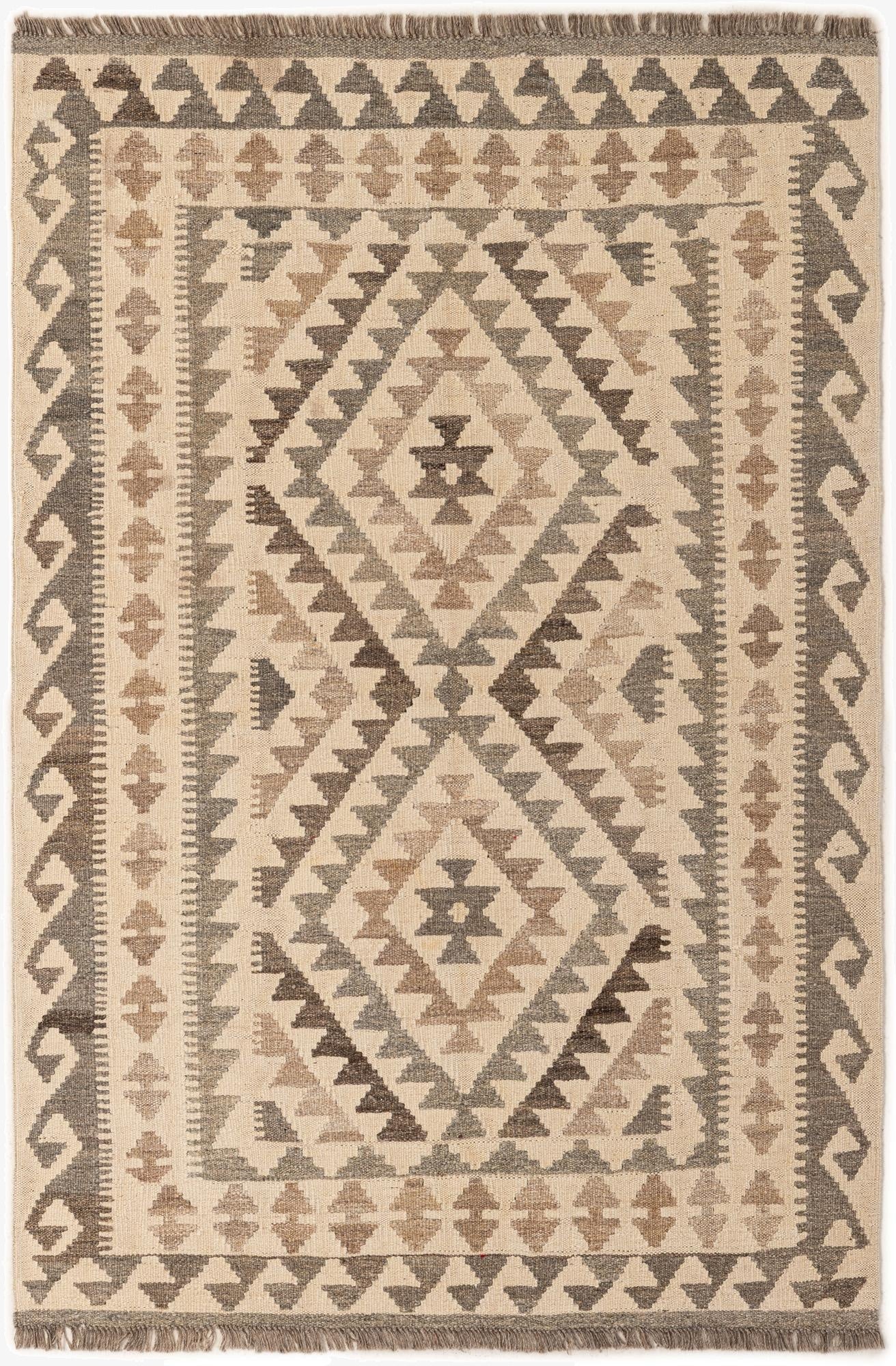  3' 7 x 5' 2  Hand Woven Kilim Maymana Wool Rug