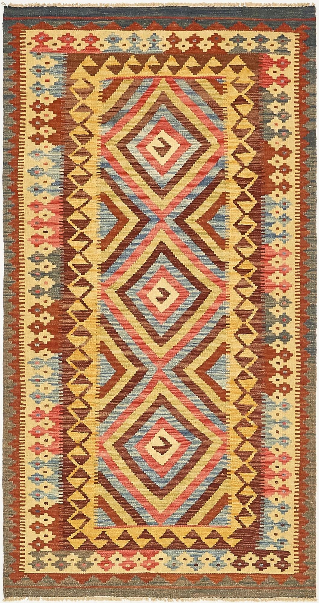  3' 4 x 6' 5  Hand Woven Kilim Maymana Wool Rug