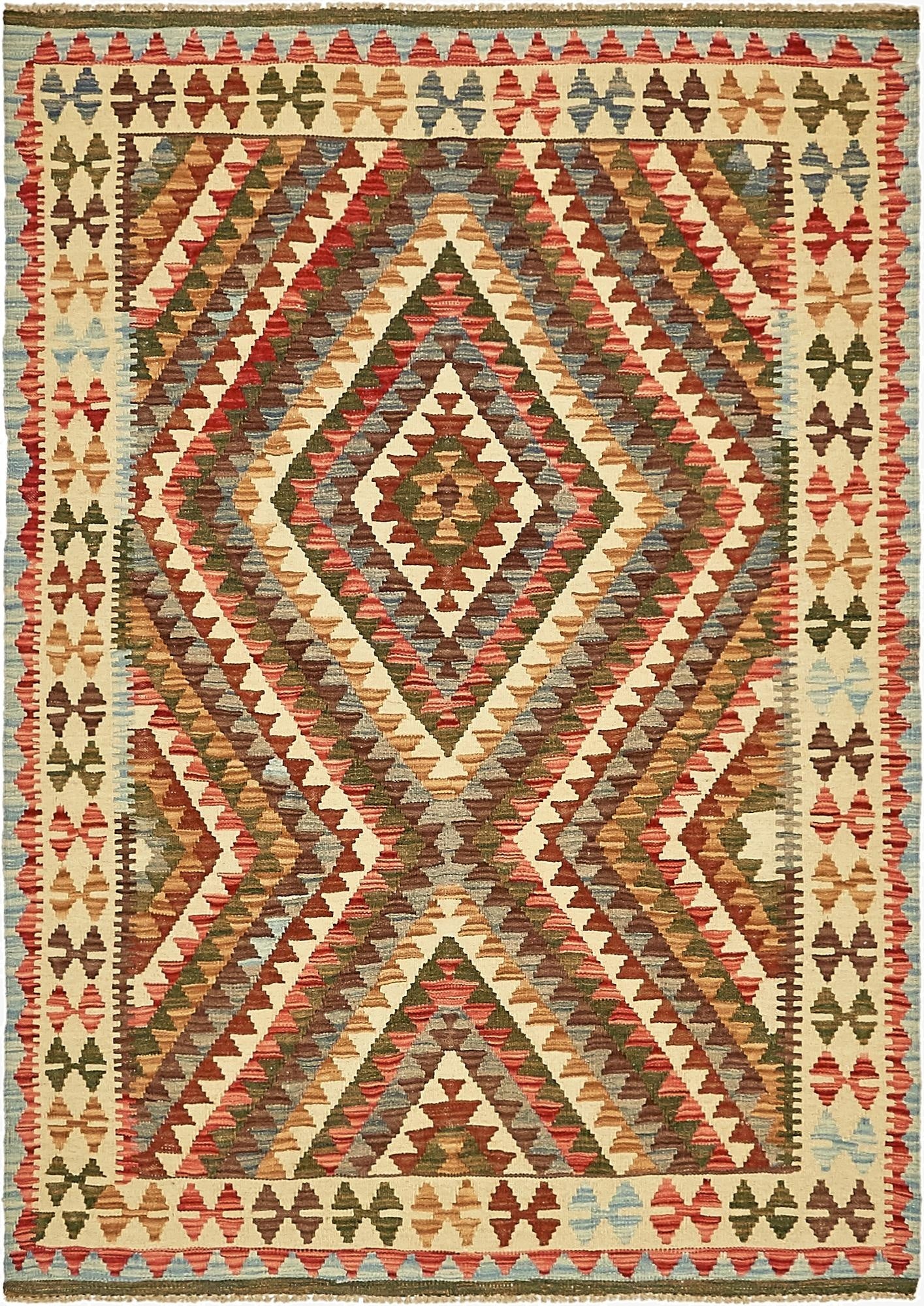  4' 1 x 5' 10  Hand Woven Kilim Maymana Wool Rug