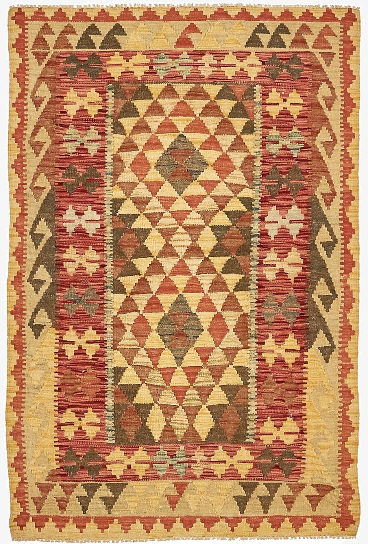 3' 4 x 4' 11  Hand Woven Kilim Maymana Wool Rug