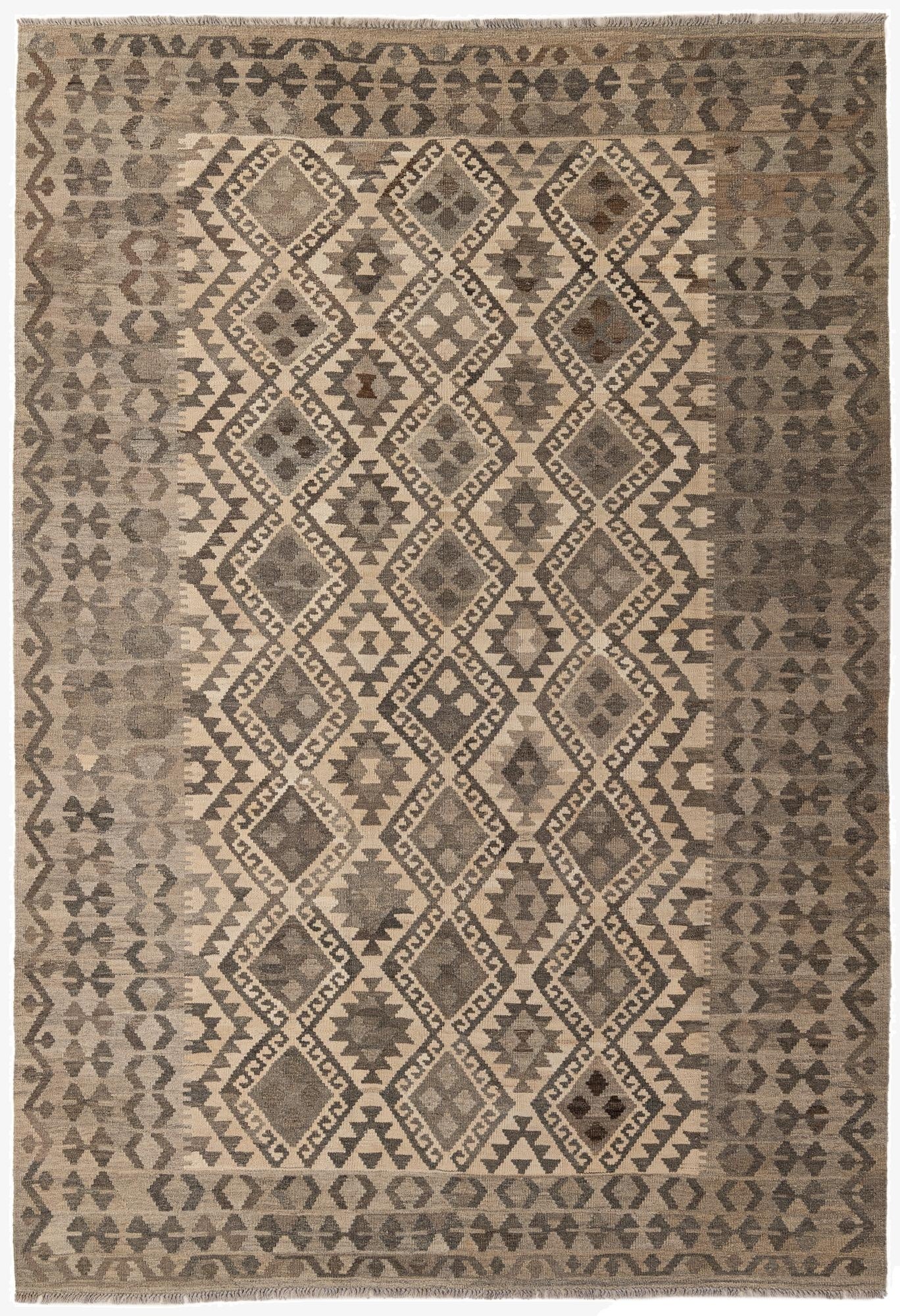  6' 8 x 9' 8  Hand Woven Kilim Maymana Wool Rug