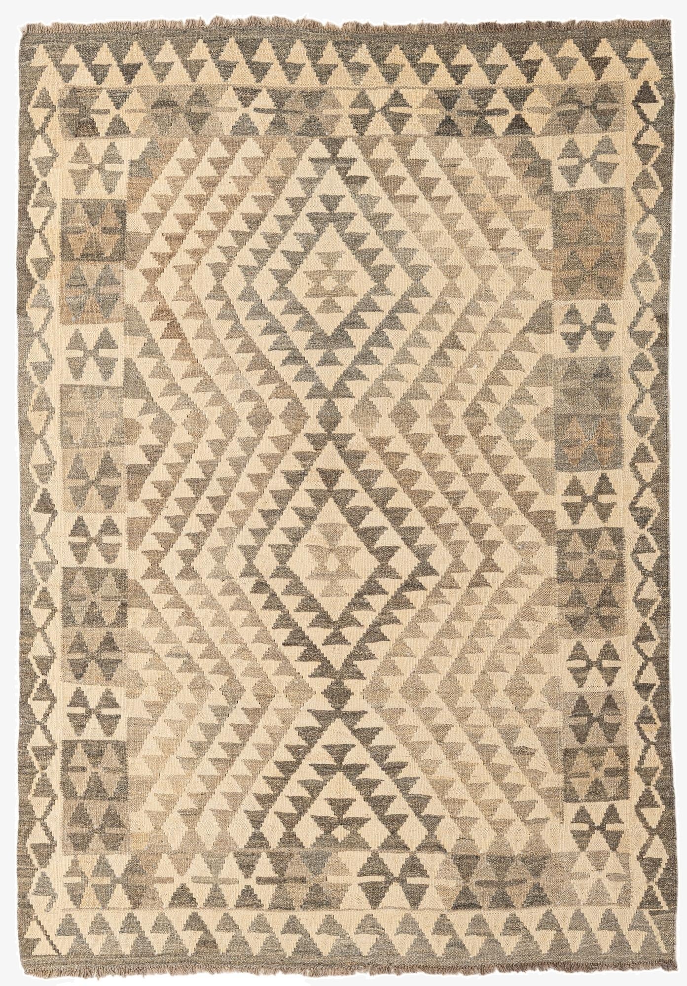  4' 1 x 5' 10  Hand Woven Kilim Maymana Wool Rug