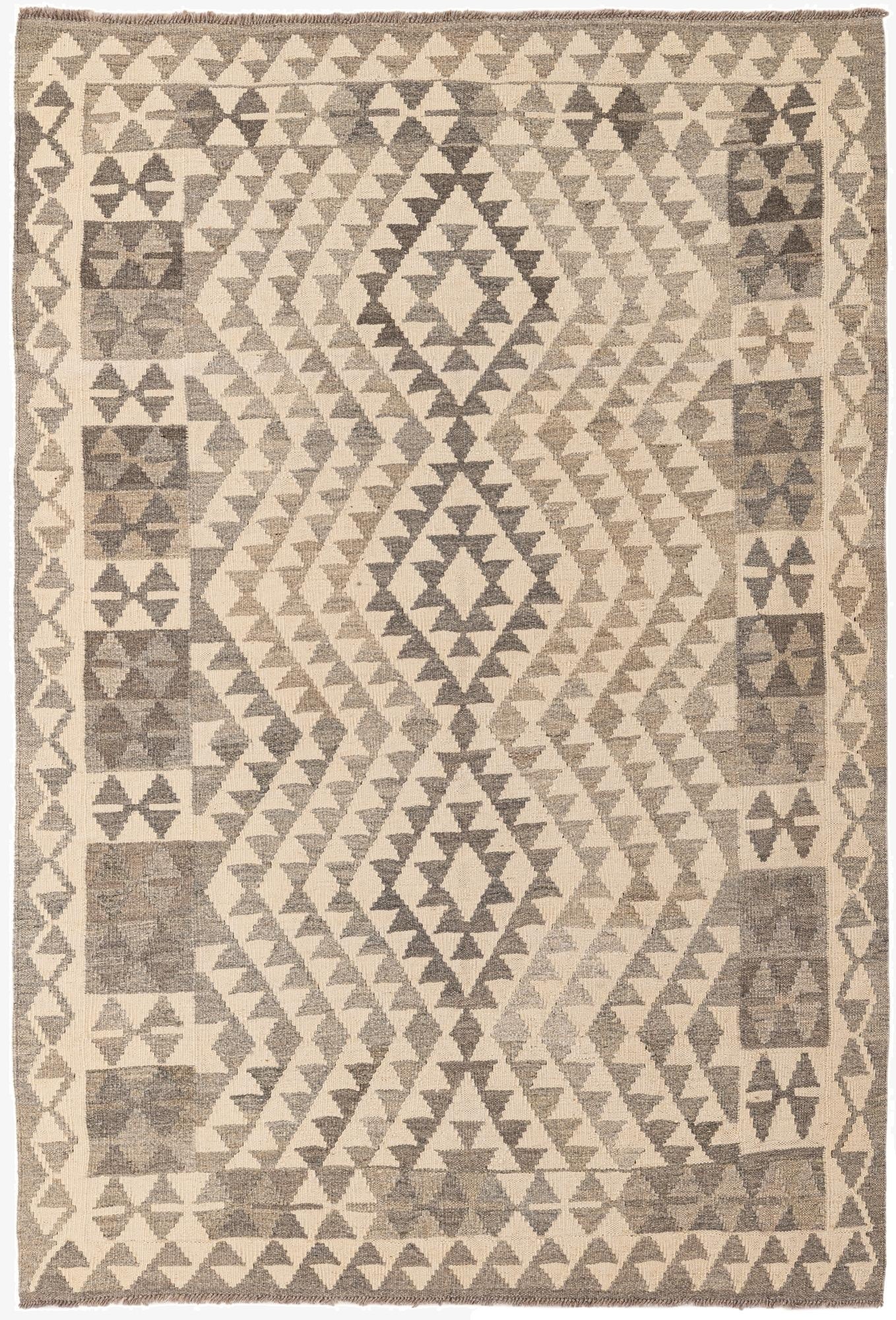  4' 1 x 5' 10  Hand Woven Kilim Maymana Wool Rug