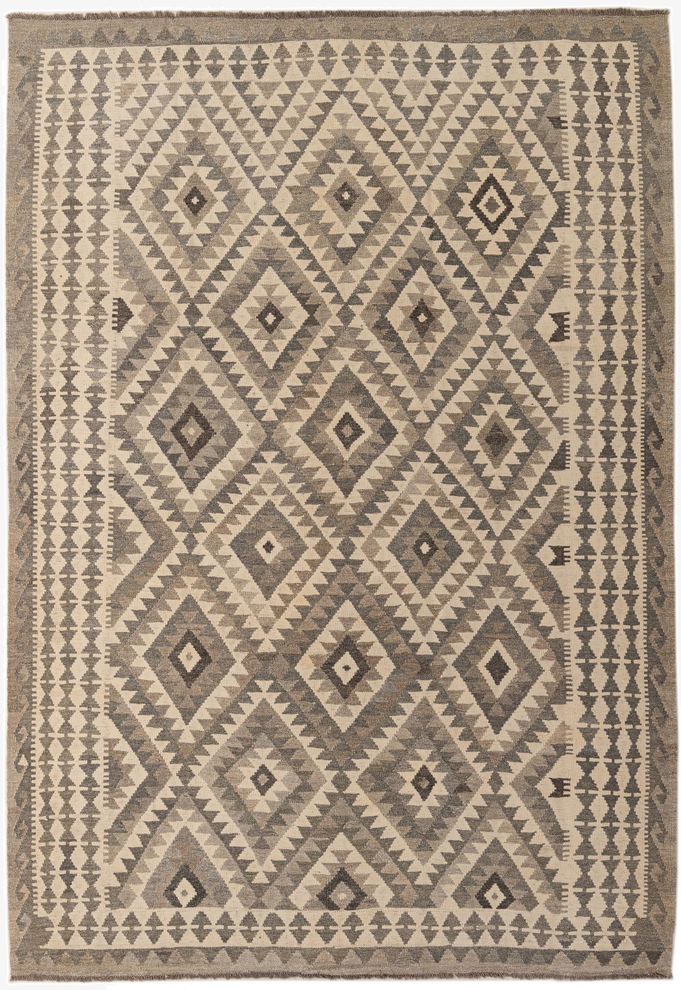  6' 8 x 9' 7  Hand Woven Kilim Maymana Wool Rug