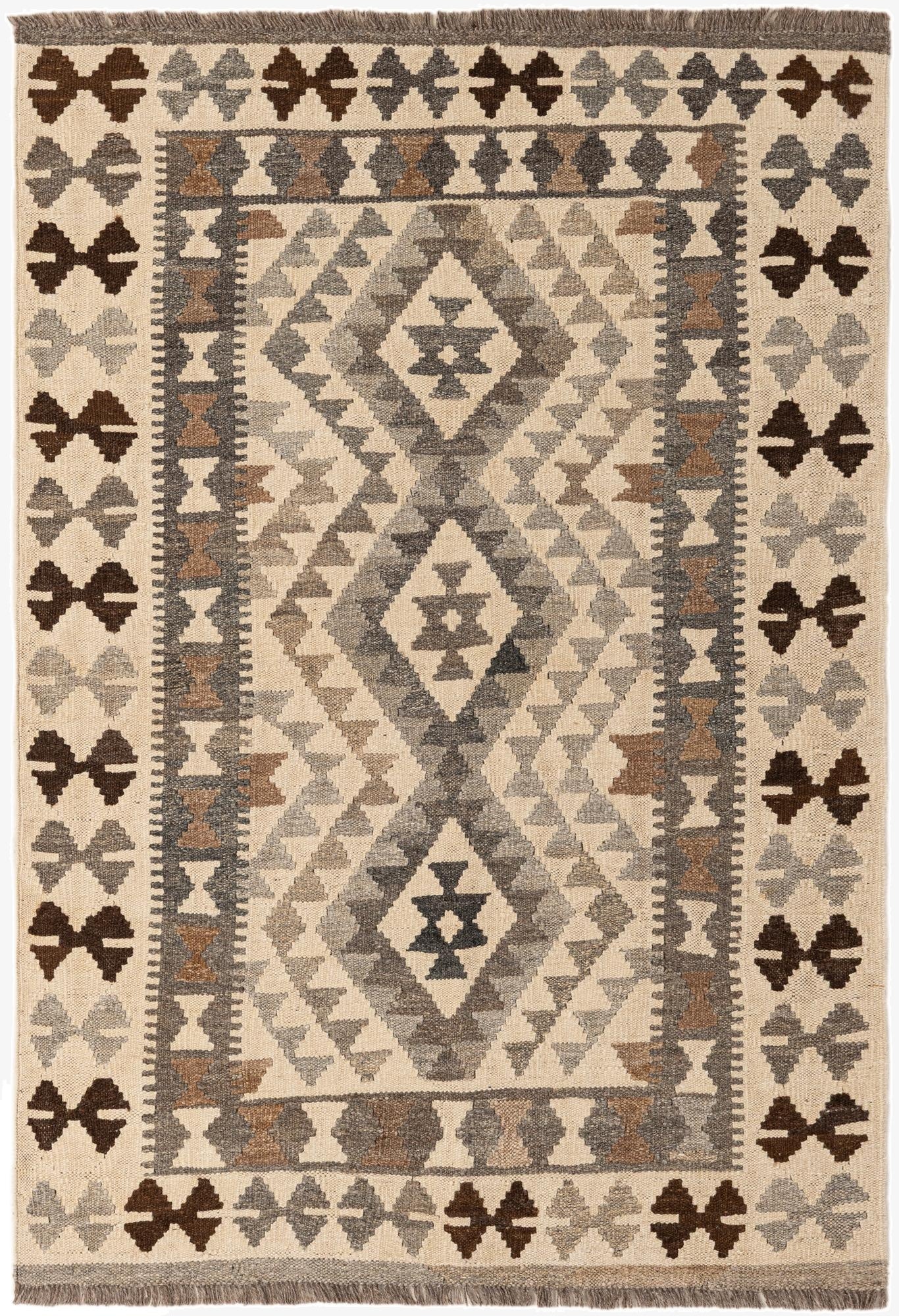  3' 6 x 4' 11  Hand Woven Kilim Maymana Wool Rug