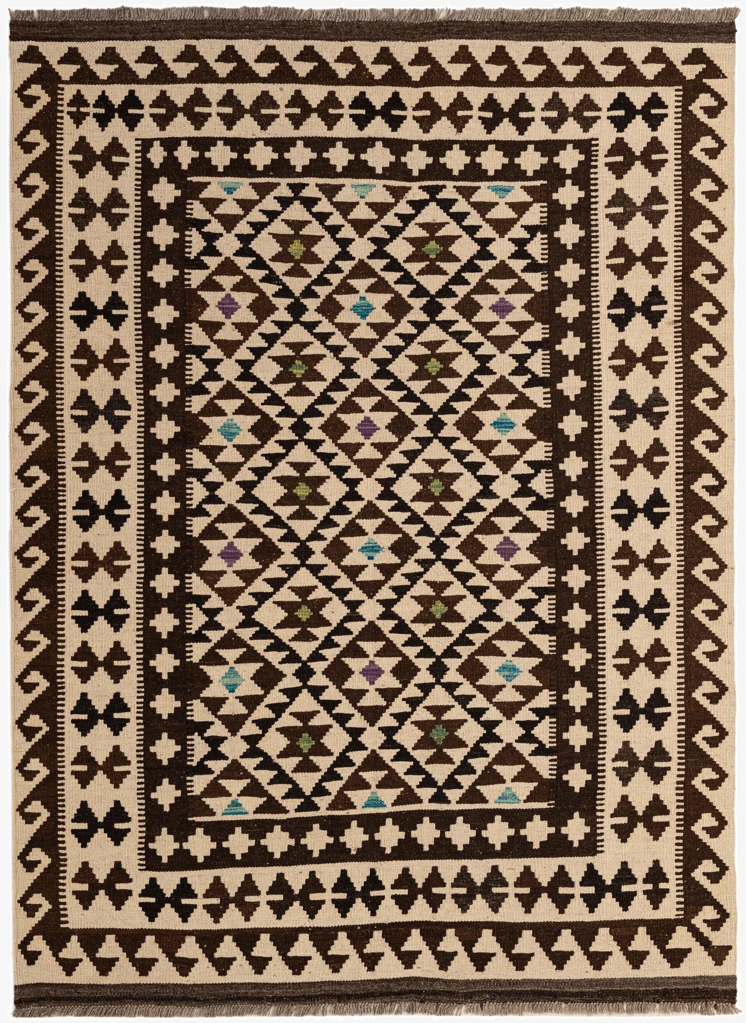  4' 10 x 6' 7  Hand Woven Kilim Maymana Wool Rug