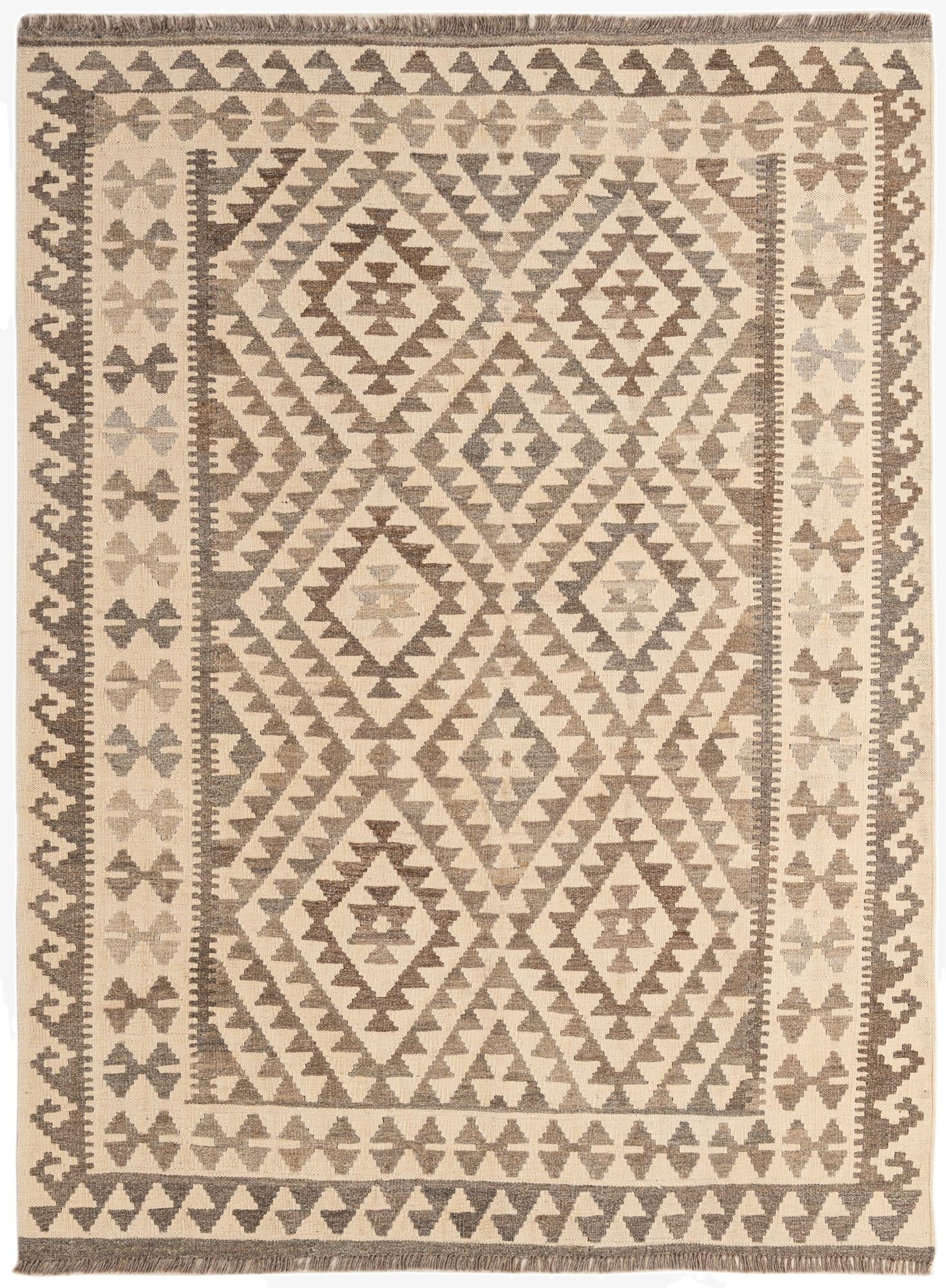  5' 1 x 6' 8  Hand Woven Kilim Maymana Wool Rug