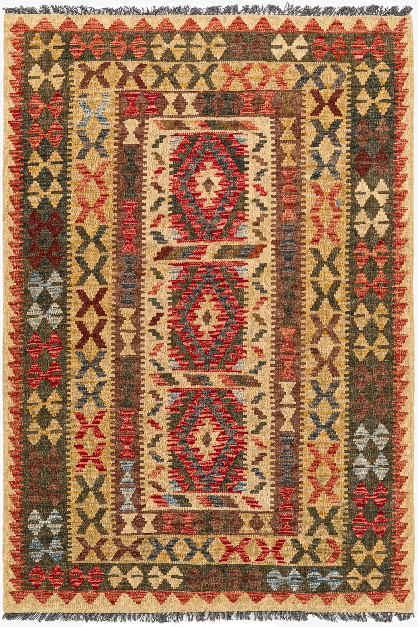  4' 6 x 6' 5  Hand Woven Kilim Maymana Wool Rug