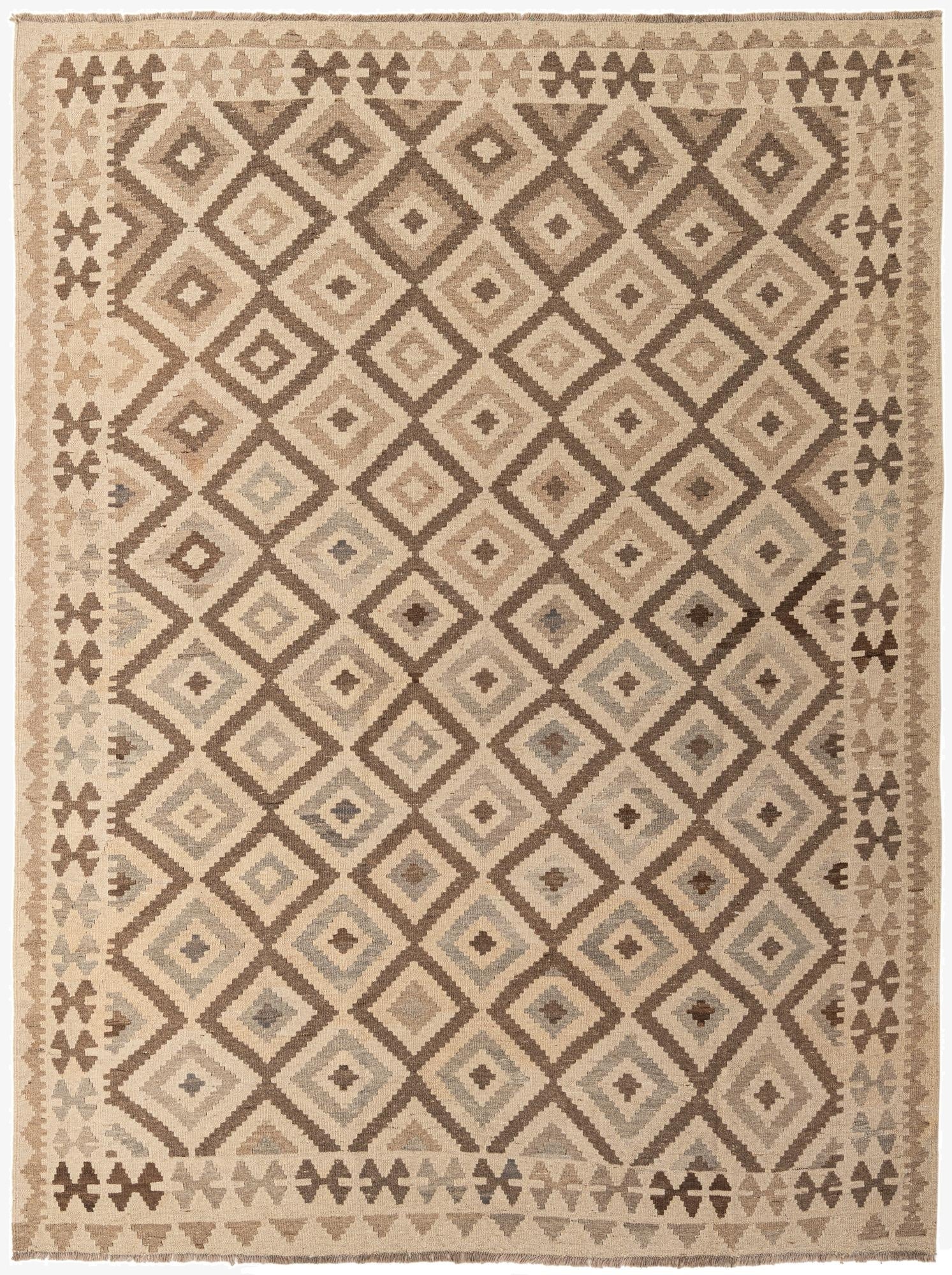  7' 3 x 9' 7  Hand Woven Kilim Maymana Wool Rug
