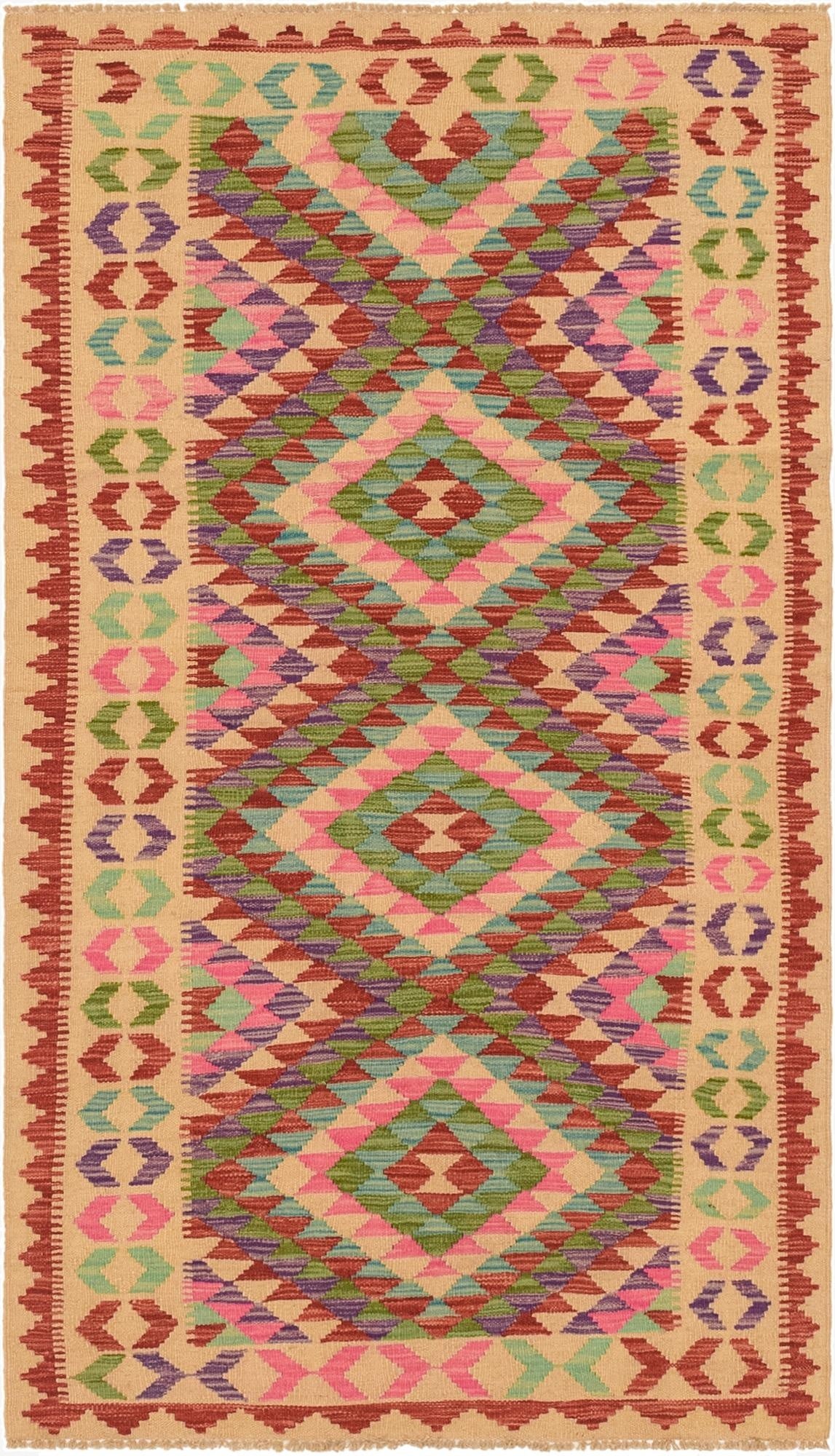  3' 5 x 6' 3  Hand Woven Kilim Maymana Wool Rug