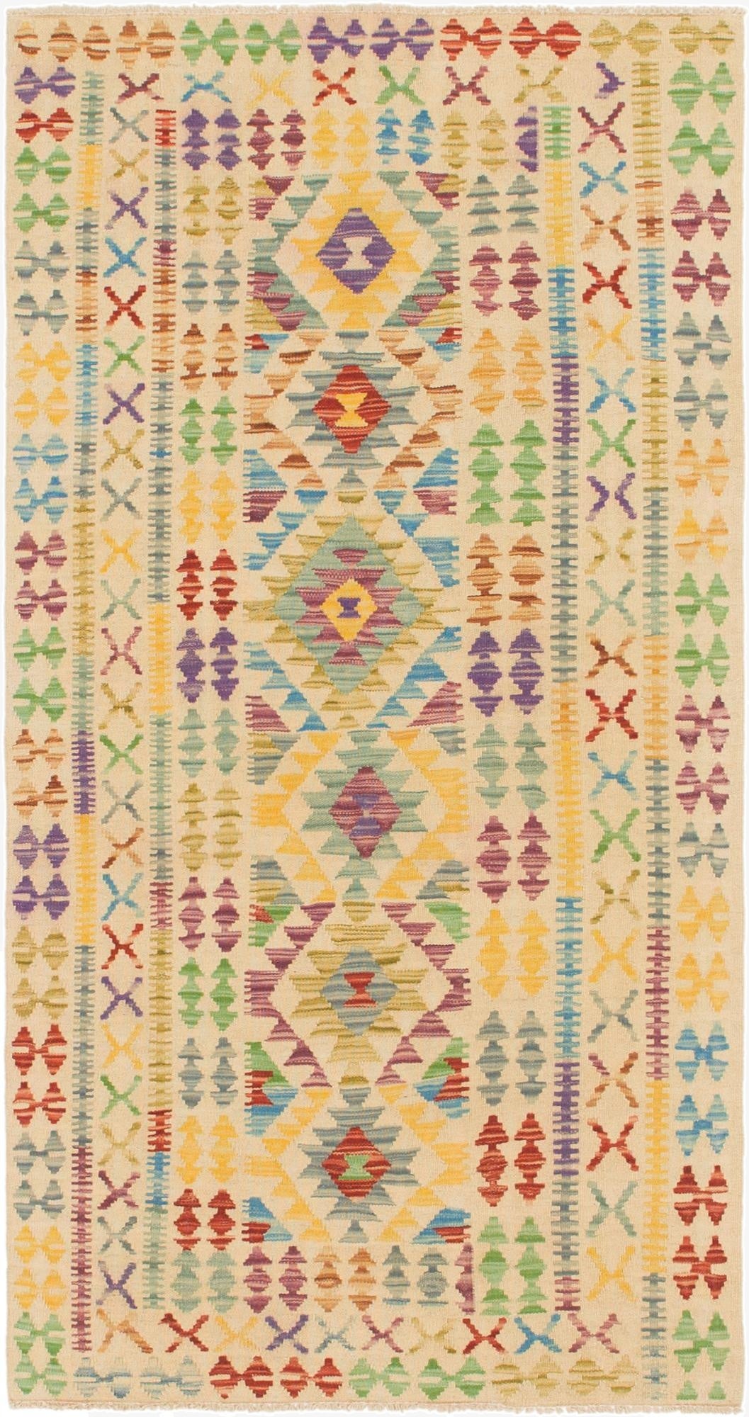  3' 3 x 6' 4  Hand Woven Kilim Maymana Wool Rug